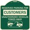 Signmission Reserved Parking for Customers Unauthorized Vehicles Towed Away Alum Sign, 18" x 18", G-1818-23121 A-DES-G-1818-23121 - alternate 1